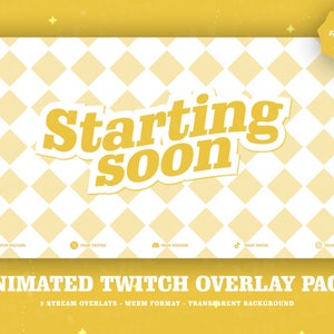 3 Animated AnimeStyle Yellow Twitch overlays/ Pastel  / Screens For Twitch / Starting Soon / BeRightBack / Currently Offline/