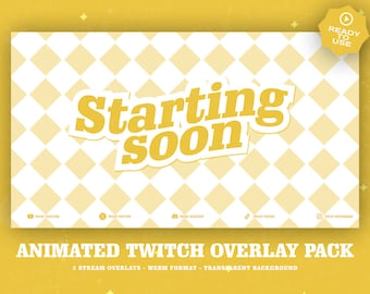 3 Animated AnimeStyle Yellow Twitch overlays/ Pastel  / Screens For Twitch / Starting Soon / BeRightBack / Currently Offline/