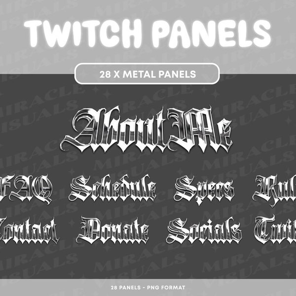 28x Twitch Stream Panels / Metal Aesthetic / Pack / Sliver/ Twitch / Add-on Stream