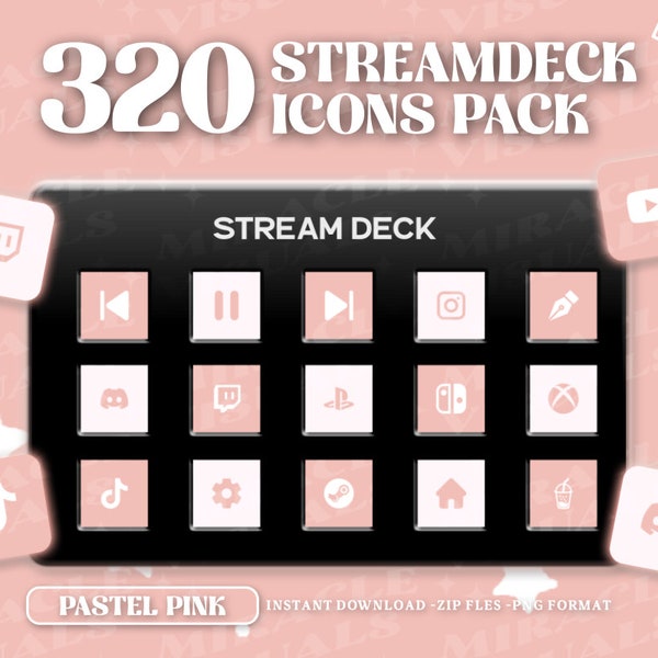 PastelPink Streamdeck Icon Set | 320 PastelPink Icon Pack For Elgato Steamdeck | Streamers, Streaming, Twitch