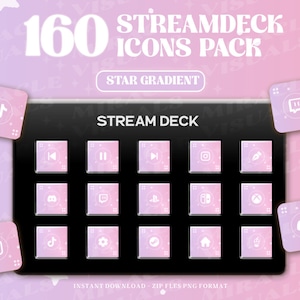 160 PinkGradient Streamdeck Icon Set |  Icon Pack For Elgato Steamdeck | Pastel | Pink | Streamers | Streaming | Discord | Twitch