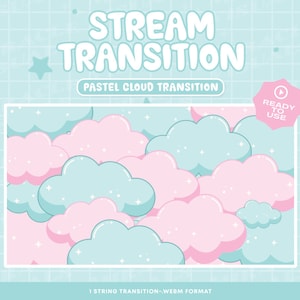 青とピンクの雲のパステルストリームトランジション/ Twitch ストリームスティンガートランジション / かわいい / 青い雲 / ピンクの雲 / Twitch / アドオンストリーム / ループ