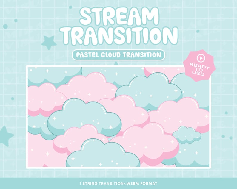 Blårosa moln Pastellströmövergång/ Twitch-ström Stinger-övergång / Kawaii / Blått moln / Rosa moln / Twitch /Tilläggsström / Loop bild 1