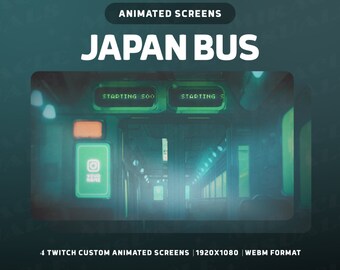 4 Animated Custom Twitch Overlay / JapanBus / Lofi / Japan / Aesthetic / Be Right Back /  Starting Soon /  Currently Offline /