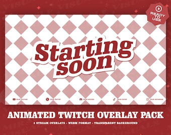 3 Animated AnimeStyle Red Twitch overlays/ Pastel  / Screens For Twitch / Starting Soon / BeRightBack / Currently Offline/