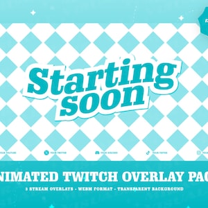 3 Animated AnimeStyle Blue Twitch overlays/ Pastel  / Screens For Twitch / Starting Soon / BeRightBack / Currently Offline/