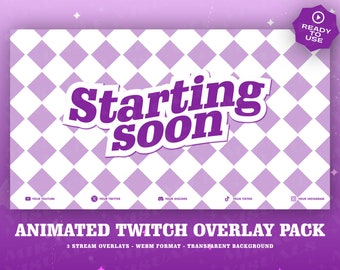3 Animated AnimeStyle Purple Twitch overlays/ Pastel  / Screens For Twitch / Starting Soon / BeRightBack / Currently Offline/
