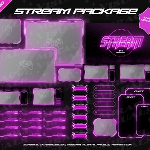 Animated Stream Package NeonPink / Neon / Cyber /Sci-fi / Twitch Overlay / 4 x Animate InterMission / Animated Alerts / Animated Screens /