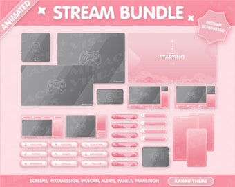 Animated Stream Package PinkKawaii /Twitch Overlay/4 x Animate InterMission /Animated Alerts / Animated Screens / 42 Panels /Stinger