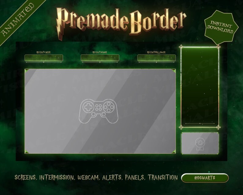 Animated Hogwarts Legacy Stream Package / Skytherin /harry Potte / Twitch Overlays