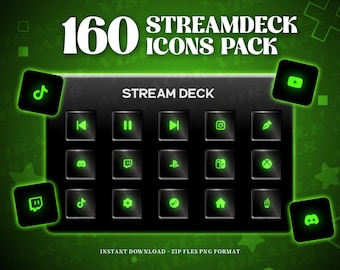 160 NeonGreen Streamdeck Icon Set | 160 Neon Pink Icon Pack For Elgato Steamdeck | Neon | Streamers | Streaming | Discord | Twitch