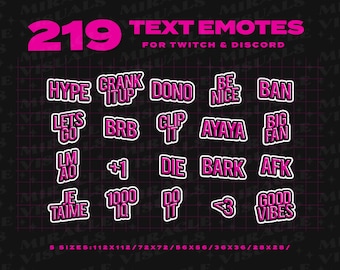 Twitch Text Pink Emotes / Discord Emotes Bundle / MeMe Emotes / Funny / Twitch/ Rip / Thicc/ Cute / Uwu/ booty / daddy /Add-on Stream/