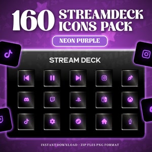 160 NeonPurple Streamdeck Icon Set | 160 Neon Purple Icon Pack For Elgato Steamdeck | Neon | Streamers | Streaming | Discord | Twitch