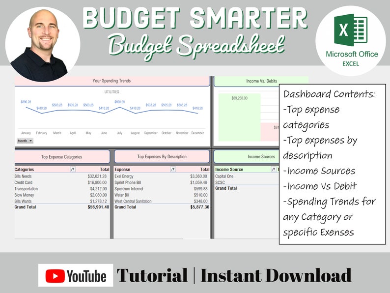 Microsoft excel budget spreadsheet budget smarter etsy