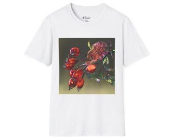 T-shirt met illustratie van een muis en bessen | Natuurkunst