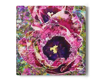 Kleurrijke keramische onderzetter met bloemenillustratie | Abstracte klaprozenkunst met lichte achtergrond