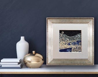 Handgemaakt textielborduurwerk, abstract landschap