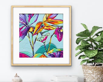 Handgemaakt Kinusaiga textielkunstwerk, kleurrijke abstracte vogel