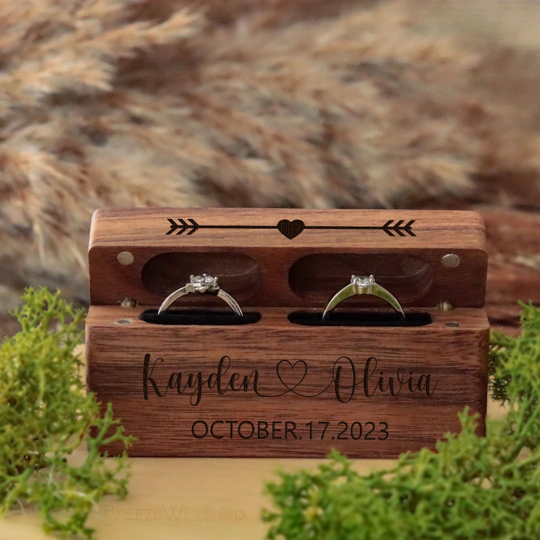 Personalized Wedding Ring Box Wood Double Ring Box, Ring Bearer Box