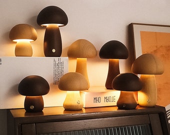 Unique Small Wooden Mushroom Lamp - Mushroom Lamp, Mushroom Decor, Night Light, Mushroom Gifts, Little Mushroom Light, LED Lights