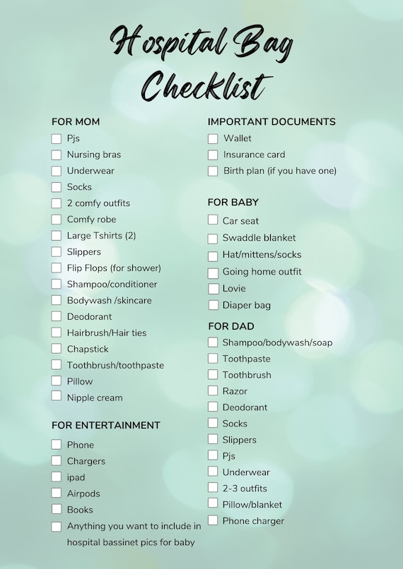 Hospital Bag Checklist - Etsy