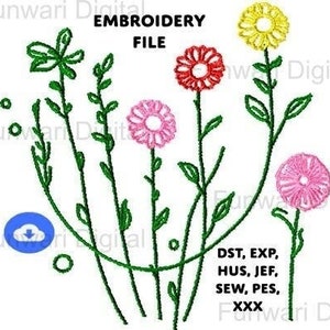 Flowers Abstract Floral Machine Embroidery File, Minimalism Embroidery Design, Machine Embroidery Pattern Digital Instant Download, dst, pes