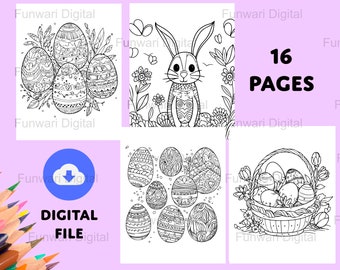 Easter Themed Printable Coloring Pages, Easter Eggs Coloring Worksheets for Kids and Adults, Drawing, Coloring Book Sheets Instant Download