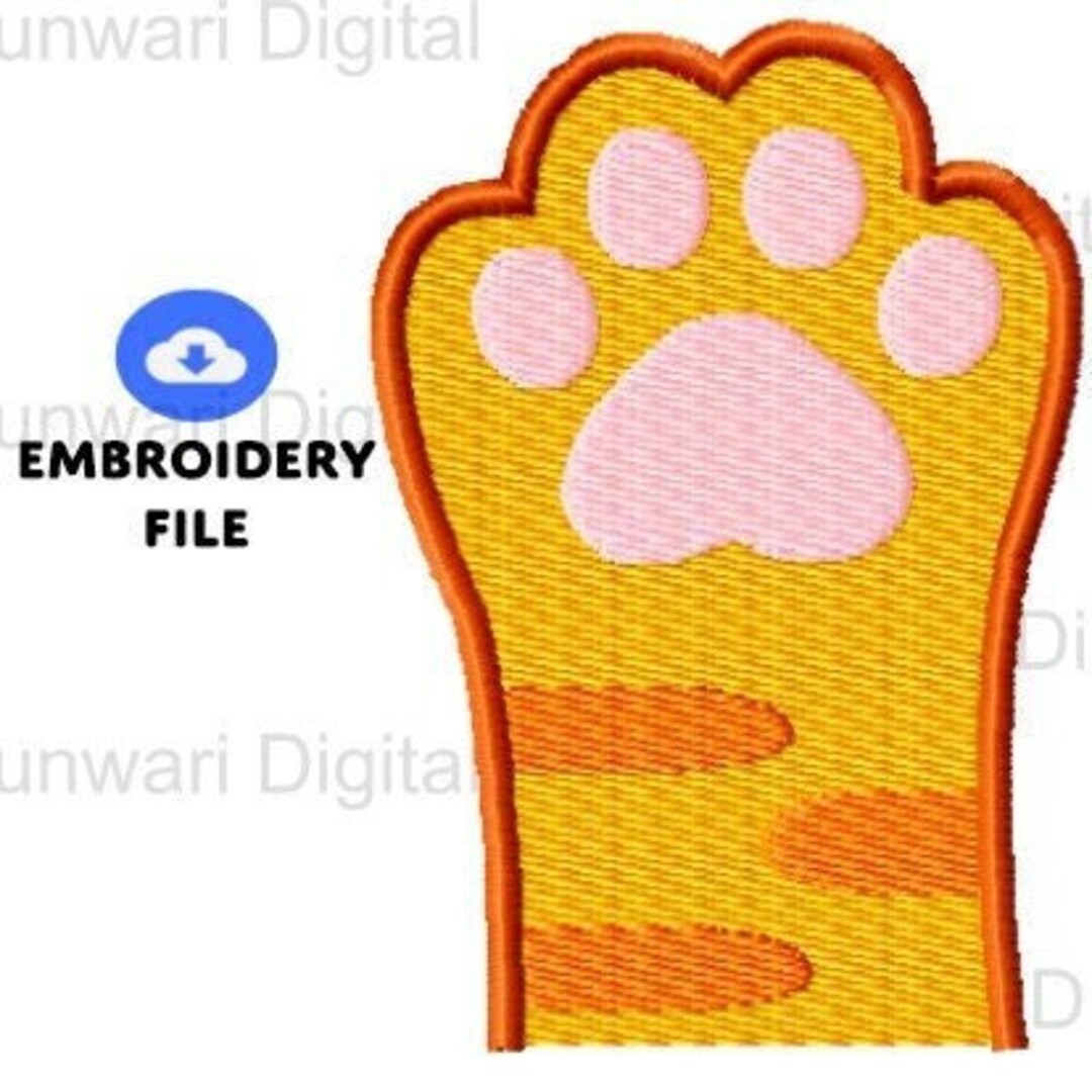 Orange Kawaii Cat Paw Embroidery File, Kitten Pet Cats Trendy ...