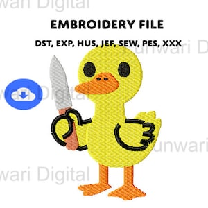 Funny Duck Holding Knife Machine Embroidery Design - Trendy Animals Digitized Pattern - Instant Digital Download - pes jef Embroidery File