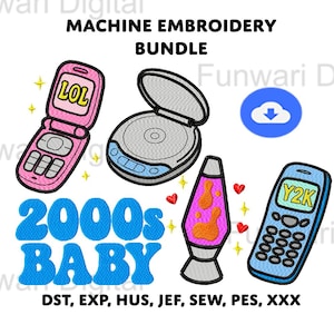 Y2K maskinbroderipaket retro 2000-talsdesigner Discman telefon lavalampa söt estetik direktnedladdning pes dst jef exp hus sy xxx