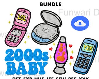 y2k machine embroidery bundle retro 2000s designs discman phone lava lamp cute aesthetic instant download pes dst jef exp hus sew xxx