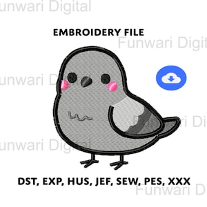 Cute Pigeon Cartoon Machine Embroidery Design, Animals Cute Kawaii Digitized Pattern, Instant Digital Download - pes jef Embroidery File
