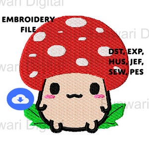 Kawaii Mushroom Cute Embroidery File Trendy Cartoon Embroidery Design, Cute Embroidery Pattern Digital Instant Download, dst, pes, jef