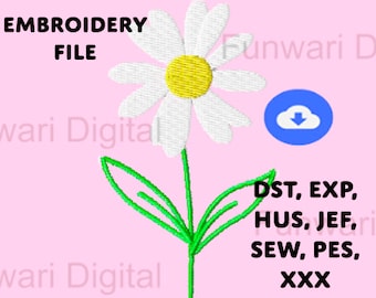 Delicate Daisy Embroidery Design – Floral Machine Embroidery File (PES/DST/JEF) (Instant Download)