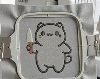 Borduurontwerp kat met mes: grappig kittenpatroon (digitale download)