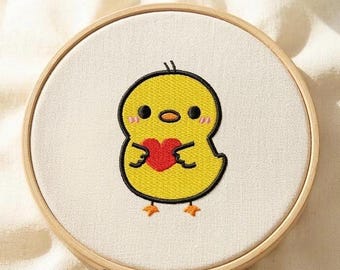 Cute Duck Holding Heart Machine Embroidery Design, Animals Cute Kawaii Digitized Pattern, Instant Digital Download - pes jef Embroidery File