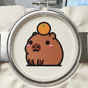 Chubby Capybara Cute Cottagecore Machine Embroidery Design - PES/DST/JEF Pattern Formats - Animal Floral Flower Nature Instant Download File