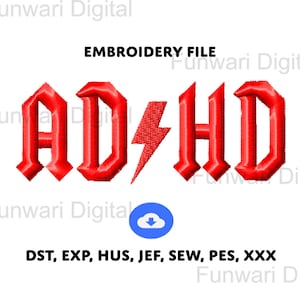 ADHD Embroidery Design - Digital Machine Embroidery Pattern - Rock Band Inspired - Fun Mental Health Awareness - Silly Instant Download