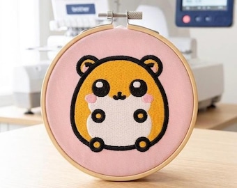 Cute Hamster Embroidery Pattern, Kawaii Animal Digital Design, Instant PES JEF File Download Machine Embroidery, Trendy Digitized Craft Art