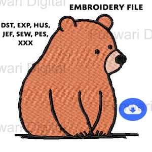Adorable Brown Bear Machine Embroidery File Design - PES/DST/JEF Formats - Perfect for Customizable Gifts - Instant Download File