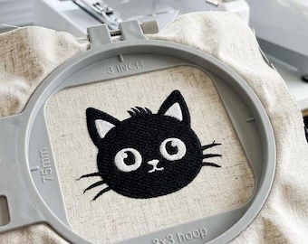 Archivo de bordado a máquina de gatito negro adorable - Diseño perfecto para manualidades, regalos personalizables, descarga digital instantánea - dst pes sew