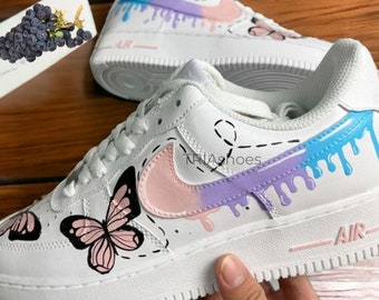Custom sneakers . Butterflies Print Air force 1 Custom . Butterfly custom sneakers .  drips custom . personalized gifts for her - TRIA005