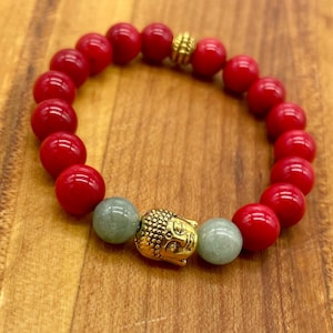 Red coral and jade Bracelet with Buddha