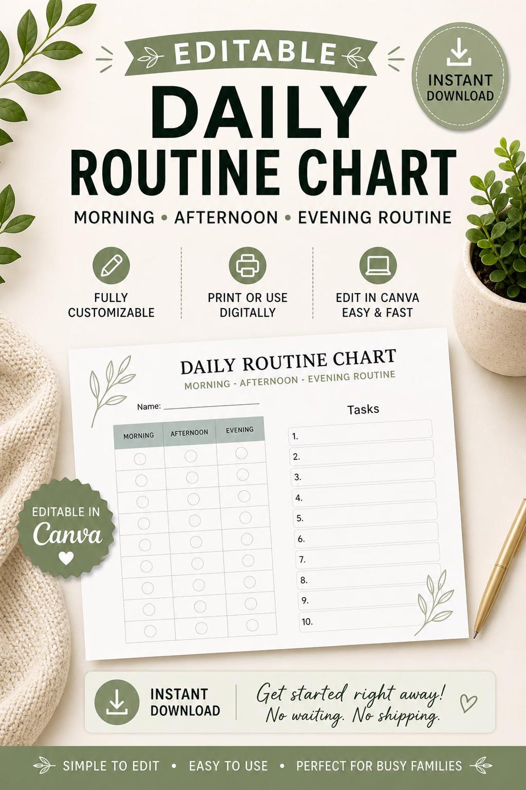 Editable Kids Chore Chart | Weekly Routine Checklist (canva Template ...