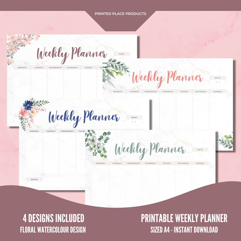Weekly Planner Printable Landscape, Floral Marble Weekly Schedule ...