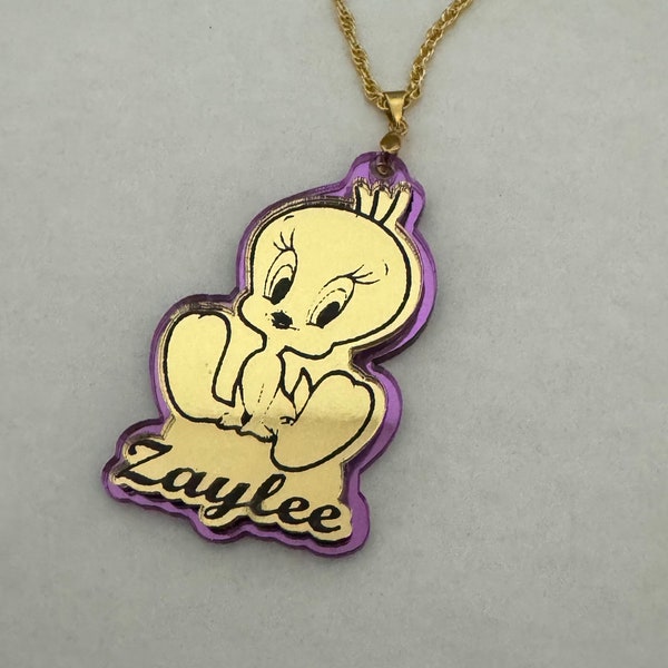 Personalized Kids Character Necklace Jewelry Laser Cut Acrylic With Quality Gold Chain
