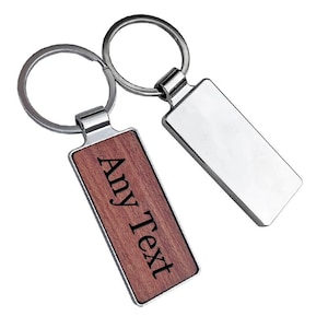 Personalised Custom Engraved Metal & Wooden Keychain - Personal Customised Engraving Keyring -  Any Text Words Phrase Dates or Name
