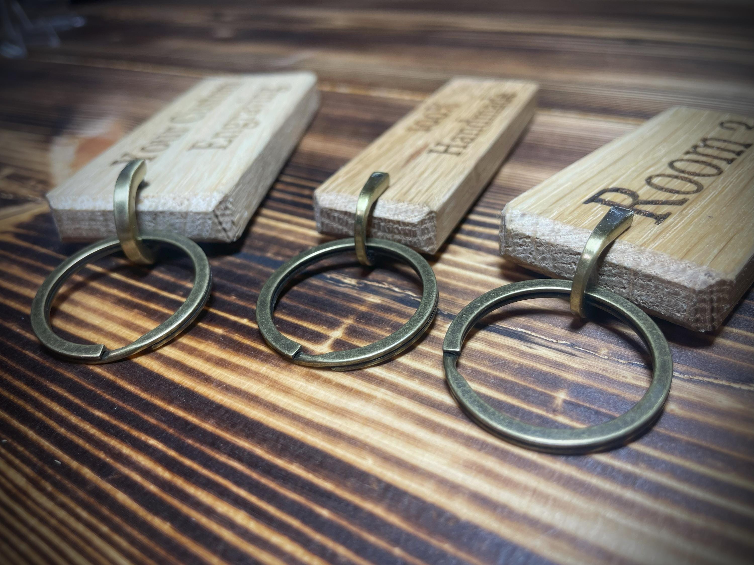Handmade Rustic Oak Wooden Keyring: Custom Engraved Keychain Tag - View #3