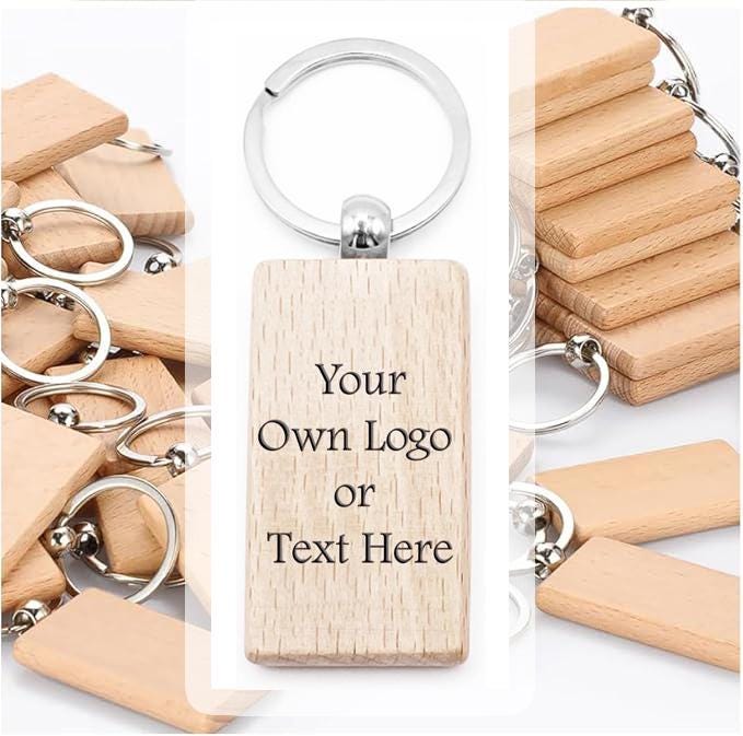 Your Logo Beech Wood Personalised Wooden Keyring Custom Engraving for Hotel Room Business Promo Logo Shed Offices Telephone Numbers Car Keys
