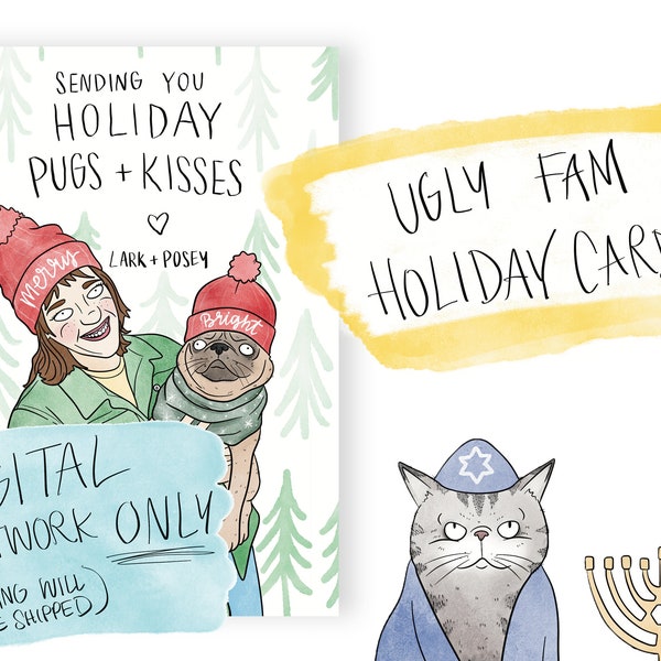 Ugly Family Holiday Card | Ugly Portrait | Digital Portrait | Funny Portrait | Unique Greeting Cards